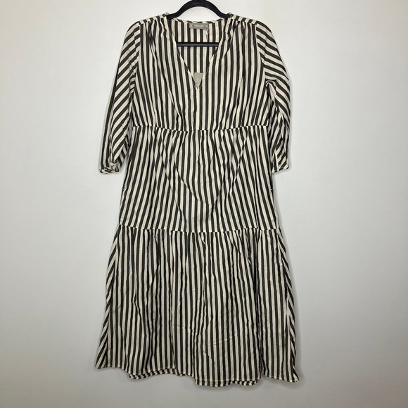 NWT EVERLANE The Poplin Tiered Dress Bone Black XXS - Picture 2 of 6